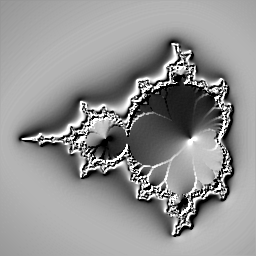 El fractal con efecto de relieve: reflejos claros en los bordes superiores izquierdos y sombras oscuras en los inferiores derechos, aspecto de bajorrelieve
