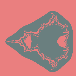 El fractal en color reducido a 2 colores: fondo salmón coral y la forma del fractal en un gris azulado oscuro, sin degradé