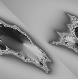 El fractal cortado en diagonal: cada fila del dibujo empieza corrida un píxel más que la anterior, produciendo un corte que atraviesa la imagen de punta a punta